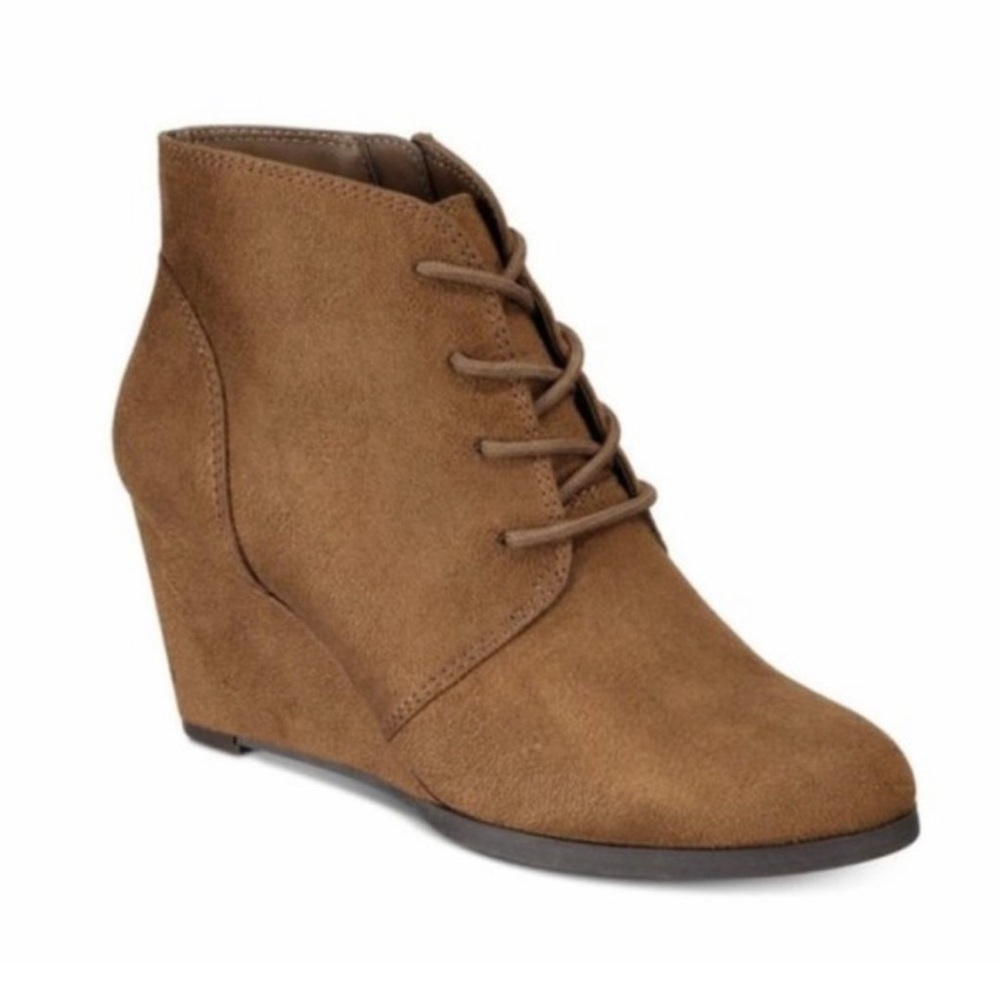 American Rag Brown Lace Up Baylie Wedge Faux Suede Ankle Bootie